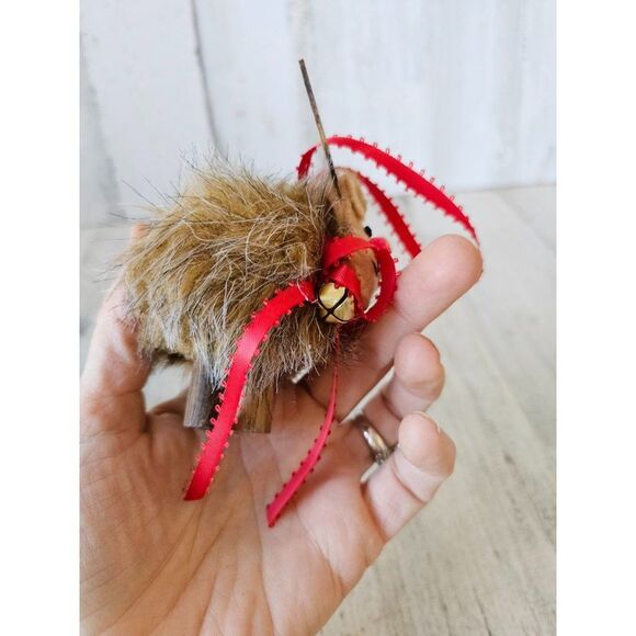 Wooden reindeer sequin beaded Santa vintage ornament Xmas set - Picture 11 of 13